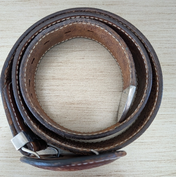 Vintage Handcarved Leather Horse Belt Buckle With Silver Tip Alpaca Mexico 38 - Picture 3 of 7